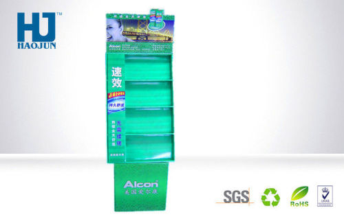 Green Uv Coating Cardboard Floor Display Stands For Contact Lenses Corrugated Display Stand