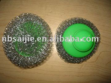 kitchen scourer with handle,mesh scourer, scourer pad,dish scourer