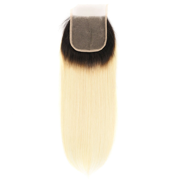 Lsy Wholesale Hair Weave  Pre Colored  613 Blonde Dark Black Root Human Hair Peruvian Straight Wave With Closure