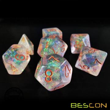 Bescon Shimmery Dice Set Bronze-Golden, набор из 7 кубиков для РПГ в упаковке Brick Box