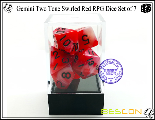 Géminis dos tonos rodados juego de dados RPG rojo de 7-4 Gemini Two Tone Swirled Red RPG Dice Set of 7-4