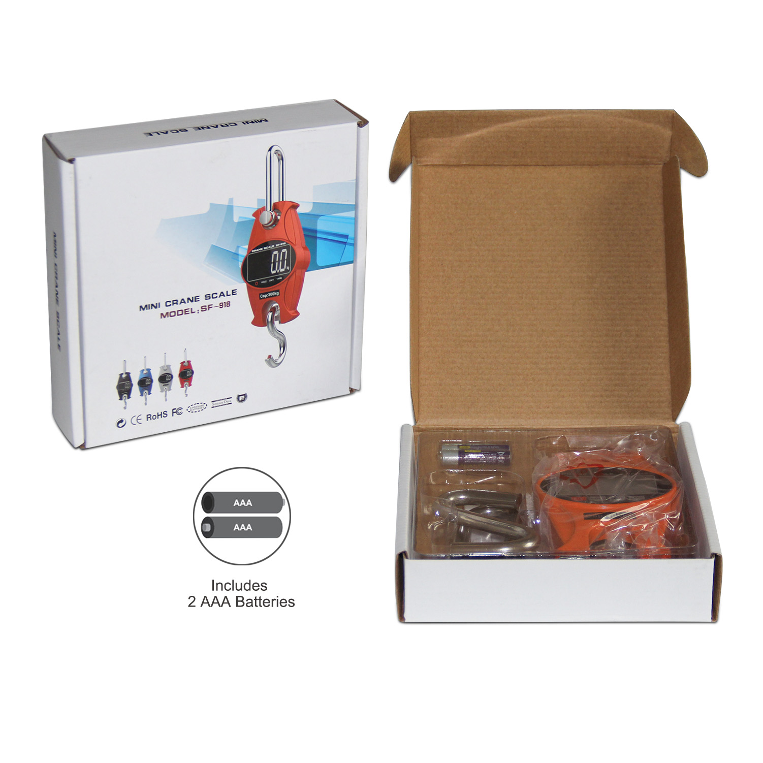 660Lb Digital Hanging Scale with Cast Aluminum Case Handheld 300Kg Mini crane scale