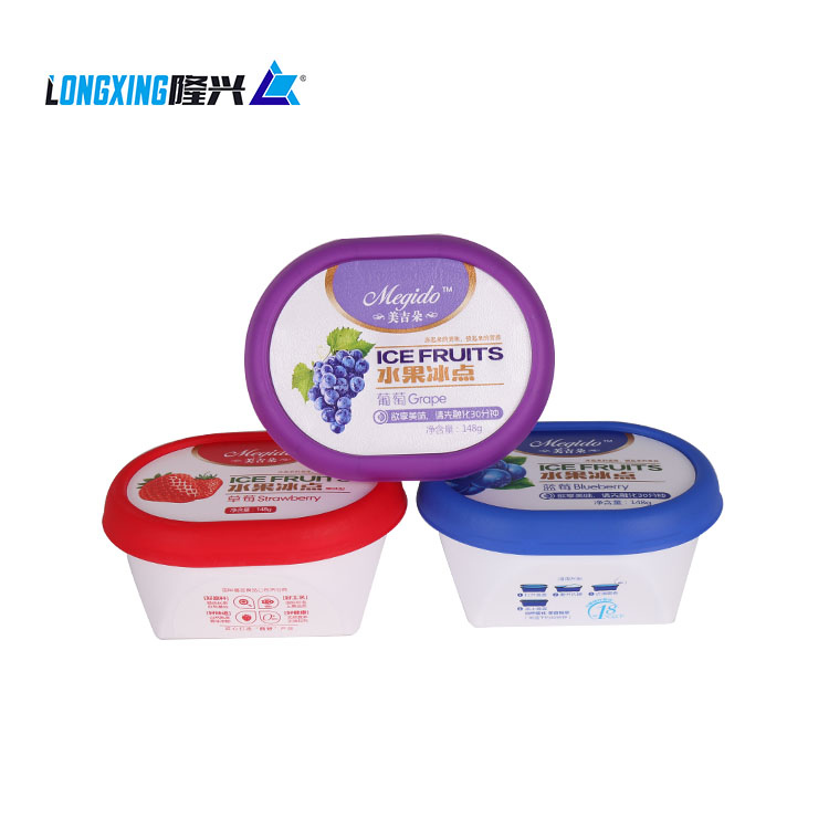 Wholesale 200ml oval shape custom logo IML packing pp frozen fruit cup In-mould labeling plastic container with spoon