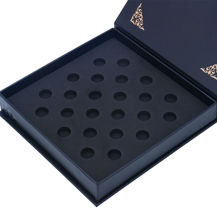 Flip type skin care cosmetics packaging box black blue color printing embossing bronzing product gift box packaging