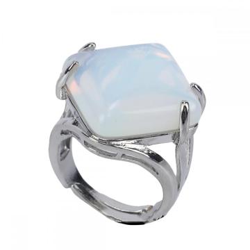 Natural Stone Rectangle Ring Gemstone Handmade Wedding Ring Crystal Wedding Rings for Women Anniversary