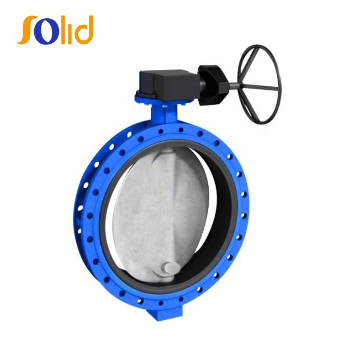 DIN Standard U Section Rubber Coate U Type Double Flanged Butterfly Valve with Gear Box