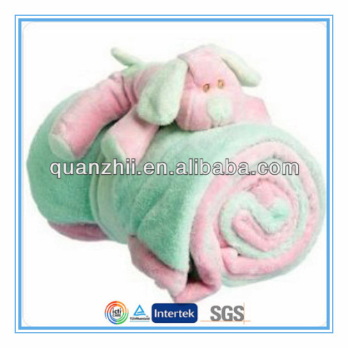 Baby blanket with dog plush toy