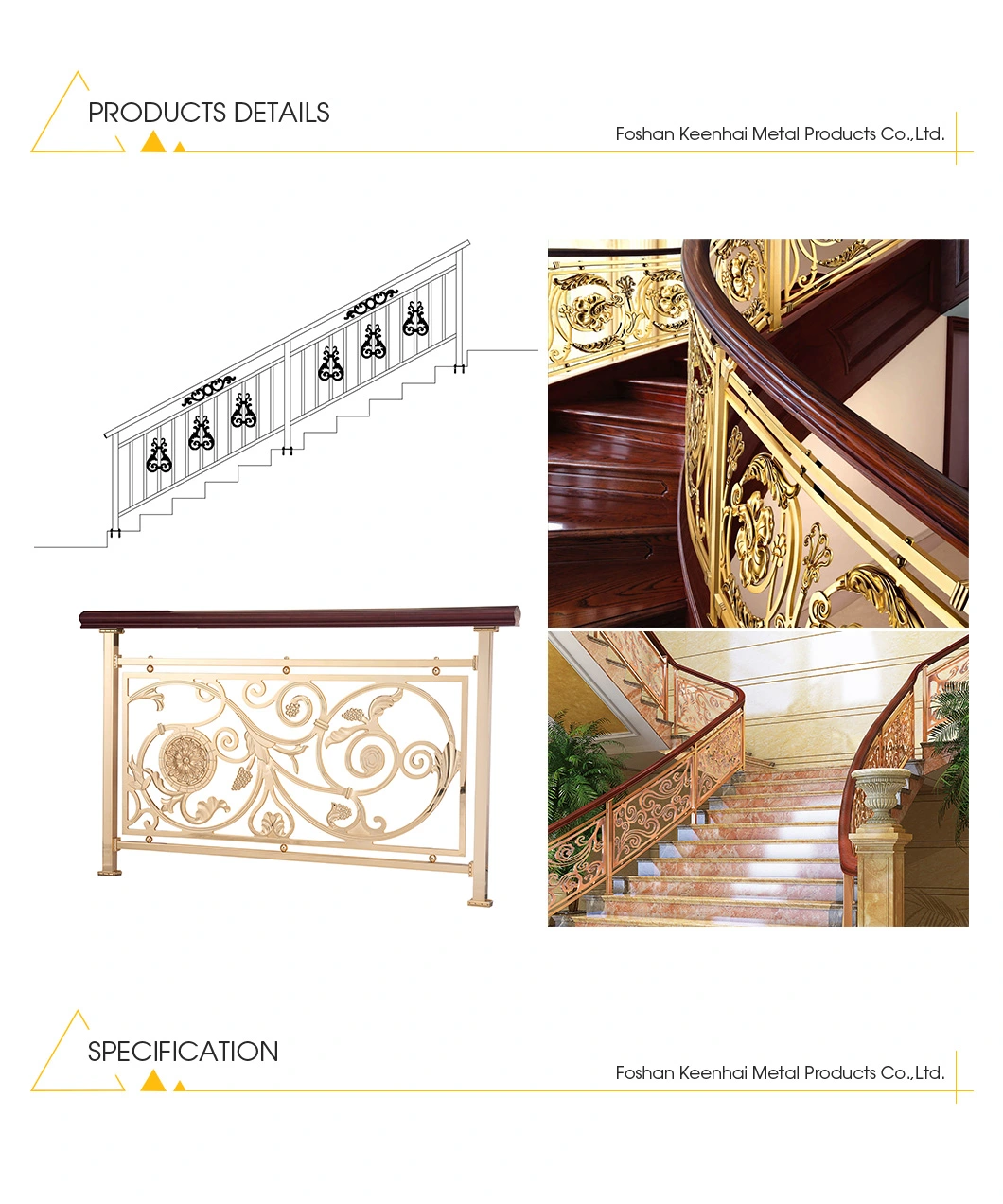 China Interior Golden Color Aluminum Stair/Balcony Railing for Decoration