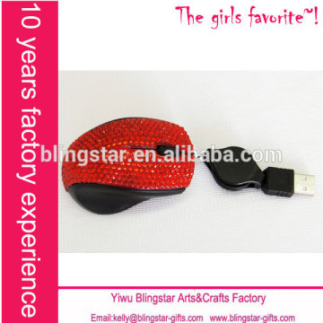 wholesale bling rhinestone retractable strap mouse
