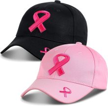 Pink Ribbon Embroidered Baseball Cap - Breast Cancer Awareness Adjustable Hat
