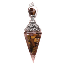Yellow Tiger Eye Stone Chip Stone Resin Antique Silver Hexagonal Cone Pendant & Pendulum