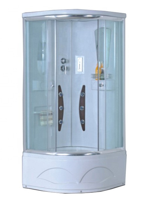 72 Inch Wide Glass Shower Door Arc Shape Integrated Fiberglass Shower Room