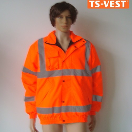 Security workwear safe clothes waterproof 300D oxford high visible fluo orange zipper and button reflective safety jacket 3 in 1