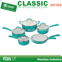 10pcs Pressed Aluminum Tiffany Color Ceramic Coating Cookware Set