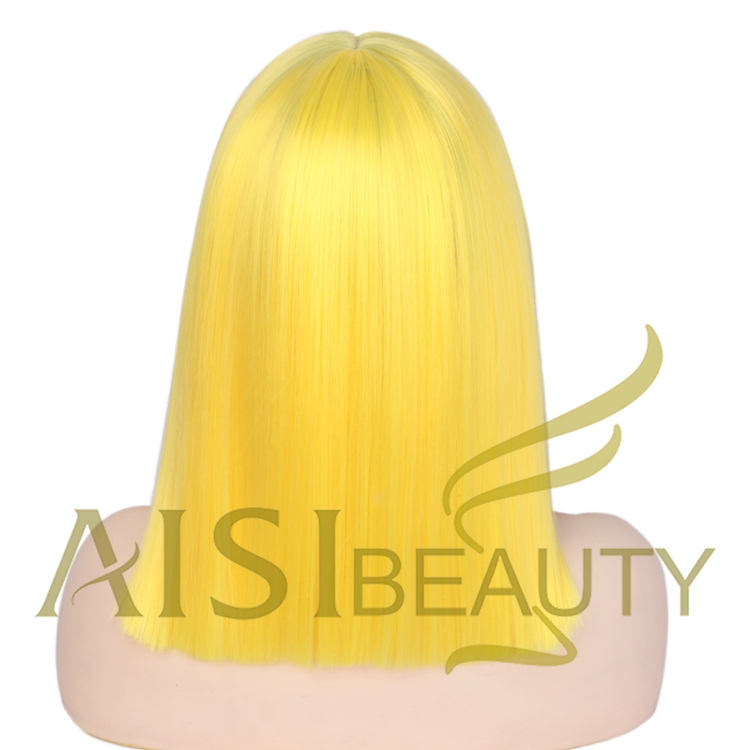 Aisi Beauty Hot Selling Supplier Shoulder Length Silky Straight Middle Part Yellow Synthetic Hair For Black Women Lace Front Wig