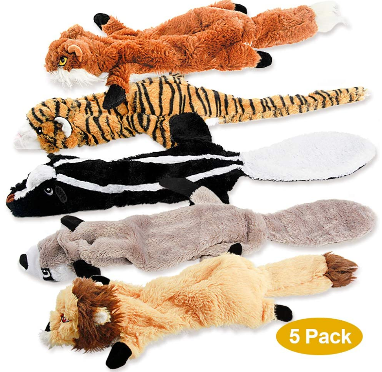 5 Pack Two Squeaky Cute Animals Dog Toys