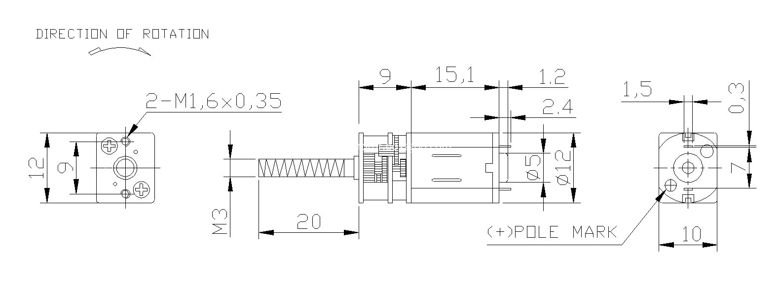 M3 threaded shaft motor