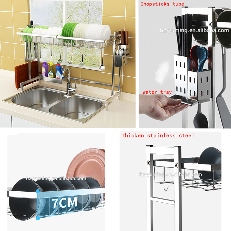 Adjustable 2019 New Arrival Good Quality Kitchen Sink Dish Drainer Organizer Stainless Steel Drying Dish Rack