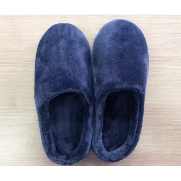 Flat dark blue flannel slippers for men