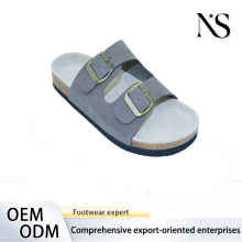Sleek Gray Sandals with Adjustable Brass Buckles