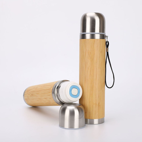450ML Bamboo Water Bottle with Lid Lanyard