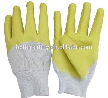 Knit Wrist China New Woven Fabric Lined Yellow Latex Coated Work Glove open back