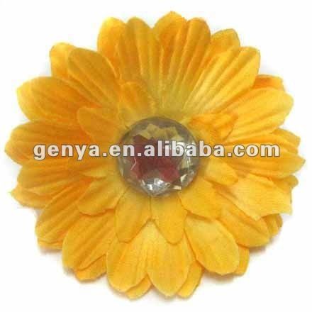 Fashion fabric yellow daisy Hair Flower with rhinestone