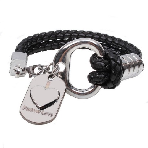 Herren Metall Tag Charme Echtleder Armband Herz Anhänger "Forever Love" Valentinstag Geschenk