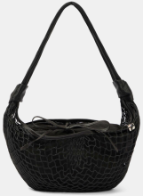 Black Woven Mesh Drawstring Tote Basket Bag