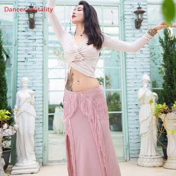 Belly Dance Skirt Elegant Tassel Long Skirt Practice Clothes Female Adult Oriental Dancing Performance Exercise Clothing