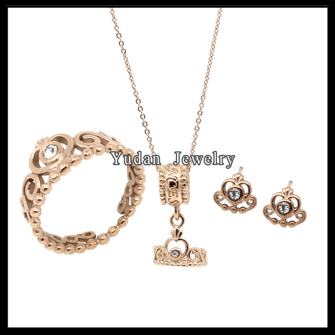 Wholesale Fashion Stainless Steel Leaf Ring Pendant Earring Plated Gold Jewelry Sets