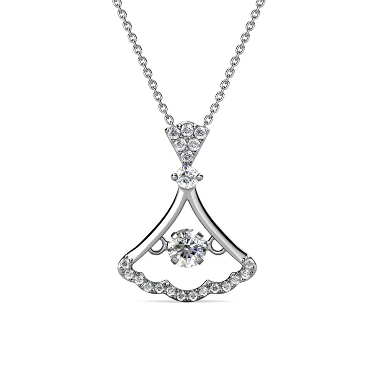 18K Gold Plated Dancing Hayley Dress Shaped Pave Crystal Pendant Girls Beauty Necklace Jewelry