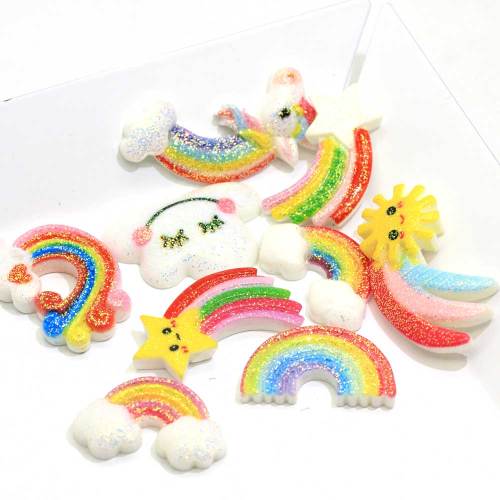 Mix Style Colorful Glitter Resin Rainbow Flat Back Cabochon Resin Star Rainbow per telefono Decorazione fai da te Art