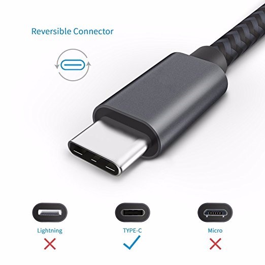 USB Type C Cable,2m Nylon Braided USB Type C Charger Cord with Reversible Connector