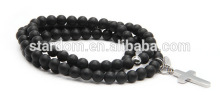 Black natural matt agate stone triple bracelet