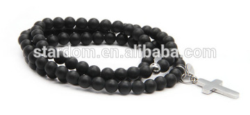 Black natural matt agate stone triple bracelet