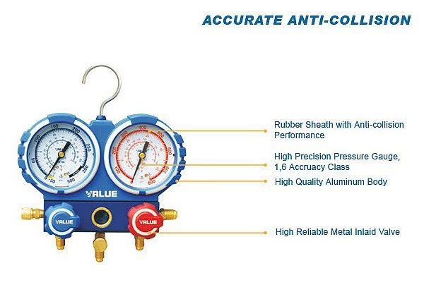 Igeelee Pressure Guage Vmg-2-R22-B Aluminum Alloy Pressure Gauge with Hand-Crarry Plastic Case Ce Approved, 3 PCS Charging Hoses for R22& R134