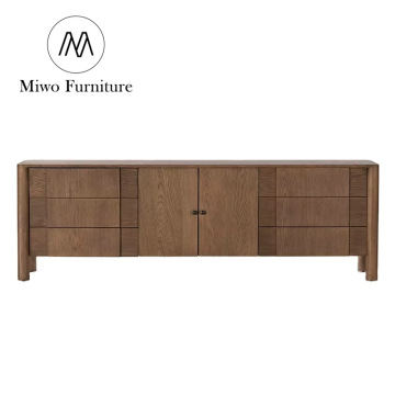 Brown Oak Solid Wood Modern TV Cabinet Media Console