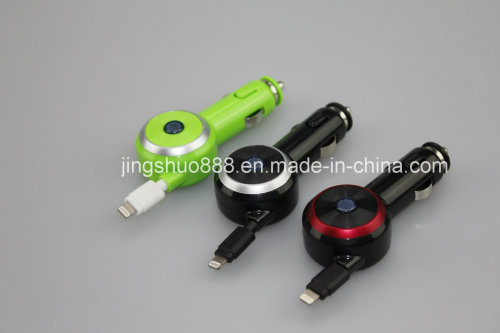 MFI goedgekeurd kleurrijke autolader met intrekbare kabel voor iPhone (DC-IP5-014)