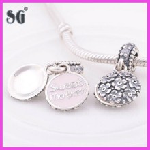 Sweet hang beads 925 original silver double round charm for Mother present