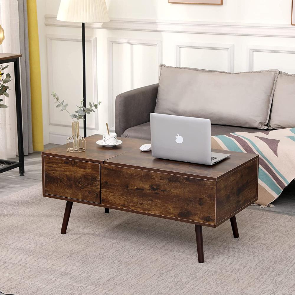 Adjustable Wood Coffee Table with Hidden Compartment