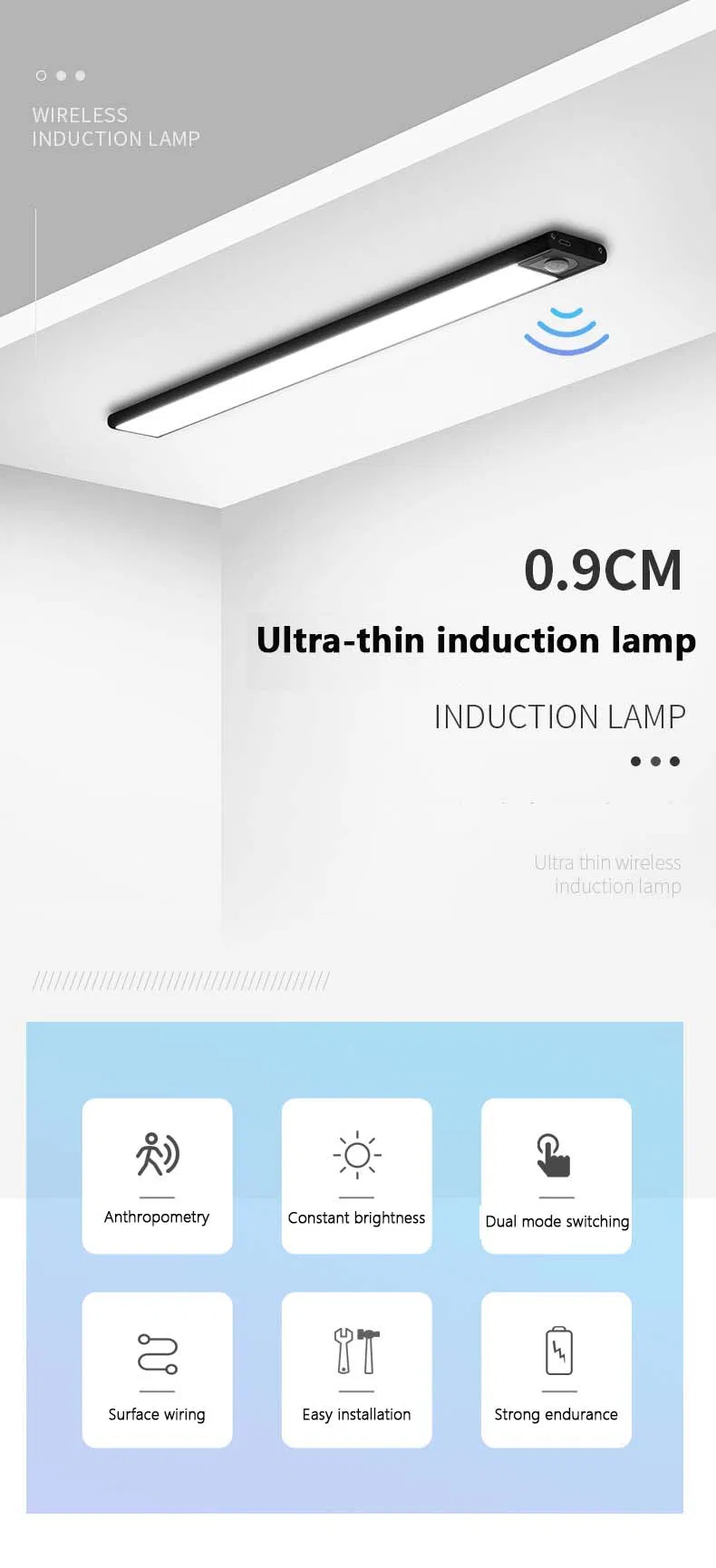 Ultra Thin Intelligent Human Body Sensing Light, Rechargeable Magnetic Self-Adhesive Light Strip