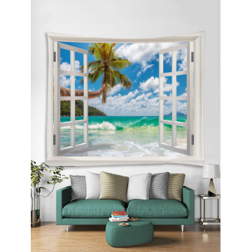 Tapestry Wall Hanging Windows Beach Sea Series Tapestry Tropical Style Tapestry for Bedroom Home Dorm Decor