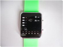Green Binary Led Watch / Silicone Rubber Wristband Watches Oem