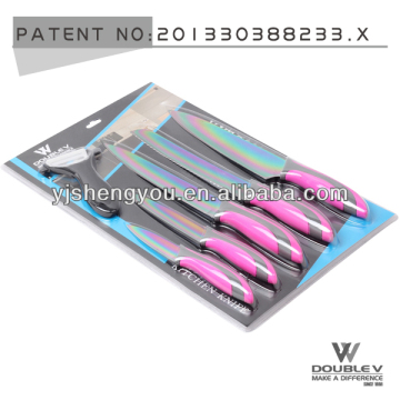pink colored knife set