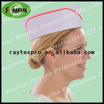 disposable paper cap with red stripe
