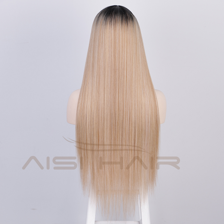 Aisi Hair 26 Inch Long Ombre Blonde Dark Root Lace Wig Cheap Silky Straight Synthetic Hair Lace Front Wigs For Black Women