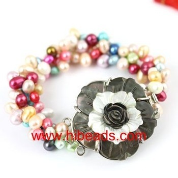 Freshwater multicolor pearl bracelet 3 rows FPB0057