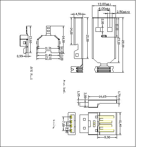 UAMS02 2 USB A Type Plug Solder Assemble