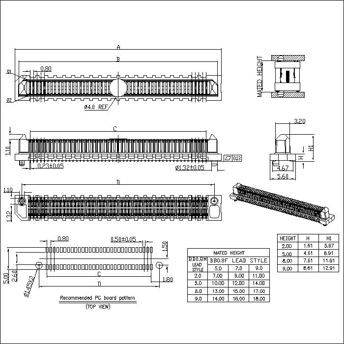 0.8mm Board to Board Connector Male Plug BB0.8M-HXXX03